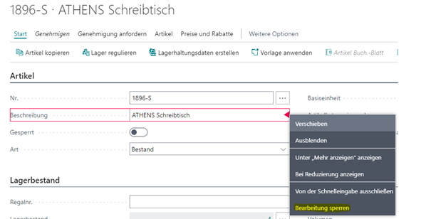 personalisierung in business central screenshot